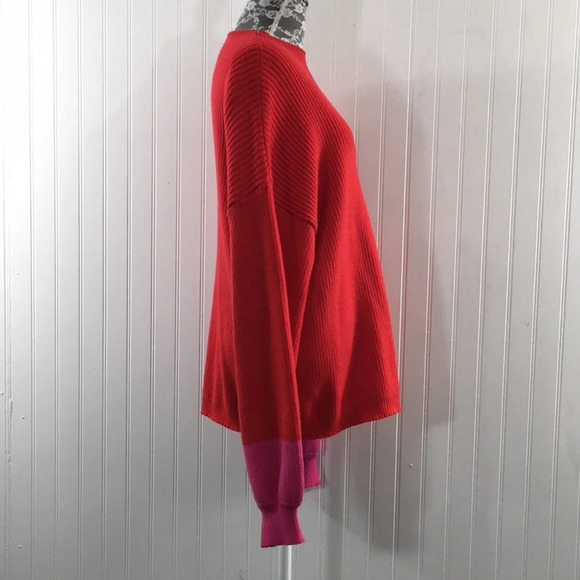 Line And Dot Red Ribbed Knit Sweater Womens XL Pullover Pink Balloon Sleeve - Picture 3 of 12